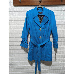 Peck & Peck Bright Blue Notch Lapel Belted Trench Coat Size 14 NWT
